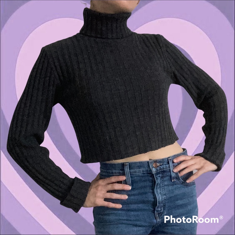 Delia’s dark gray cropped turtleneck sweater 🤍